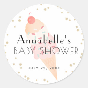 Ice Cream Pink Girl Baby Shower Classic Round Sticker