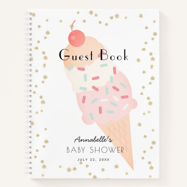 Ice Cream Pink Girl Baby Shower Guest Book (Front)