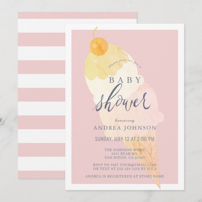 Ice Cream Pink Girl Baby Shower Invitation (Front/Back)