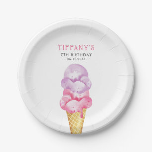 Ice Cream Pink Girls Birthday Party Paper Plate