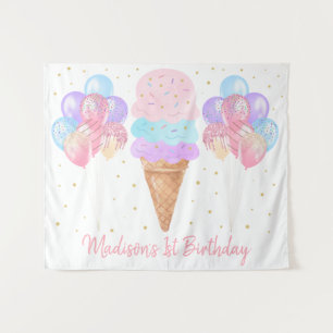 Ice Cream Pink Gold Pastel Birthday Backdrop Tapestry