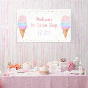 Ice Cream Pink Gold Pastel Birthday Banner