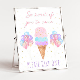 Ice Cream Pink Gold Pastel Birthday Favour Sign