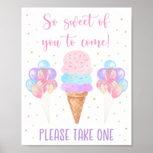 Ice Cream Pink Gold Pastel Birthday Favour Sign