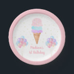 Ice Cream Pink Gold Pastel Birthday Paper Plate<br><div class="desc">These paper plates feature pastel rainbow coloured watercolor ice cream with faux gold foil confetti.</div>
