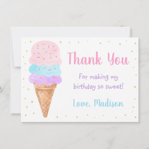 Ice Cream Pink Gold Pastel Birthday Thank You Card
