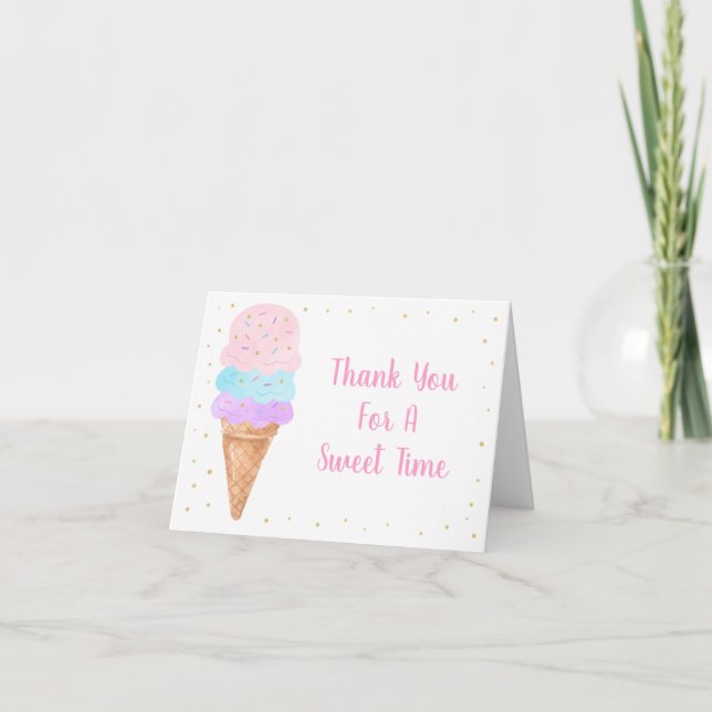 Ice Cream Pink Gold Pastel Birthday Thank You Card (Front)
