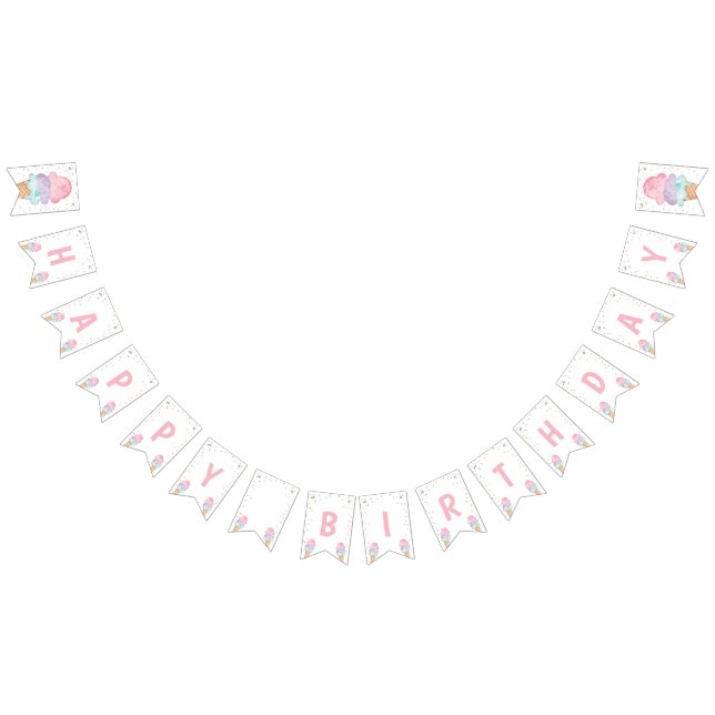 Ice Cream Pink Gold Sweet Birthday Happy Birthday Bunting (All)
