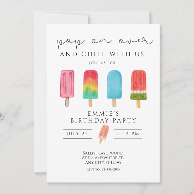  Ice cream Pool Birthday Invitation Pop On Over (Front)