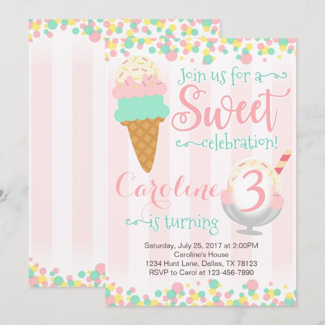 Ice Cream Popsicle Birthday Party Invitation (Front/Back)