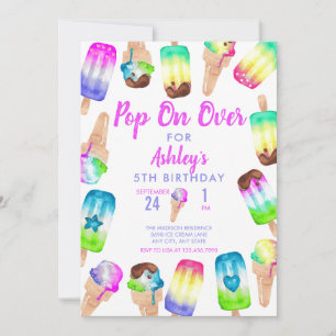 Ice Cream Popsicle Colourful Birthday Invitation