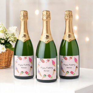 Ice Cream Popsicle Summer Pink Party Sparkling Wine Label
