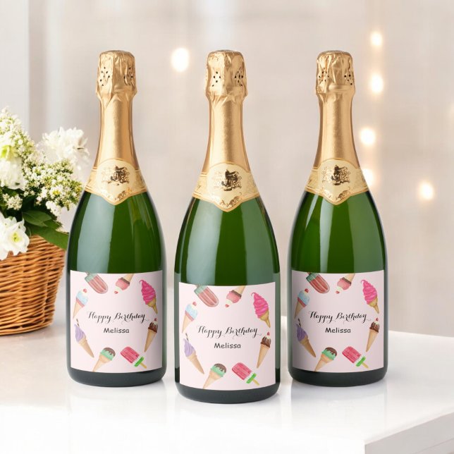 Ice Cream Popsicle Summer Pink Party  Sparkling Wine Label (Creator Uploaded)