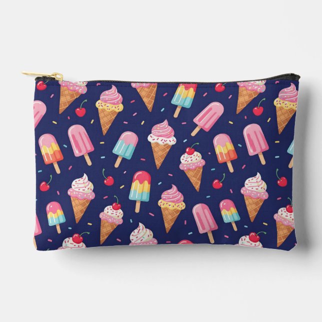 Ice cream, popsicles and cherries pattern accessory pouch (Front)