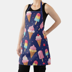 Ice cream, popsicles and cherries pattern apron