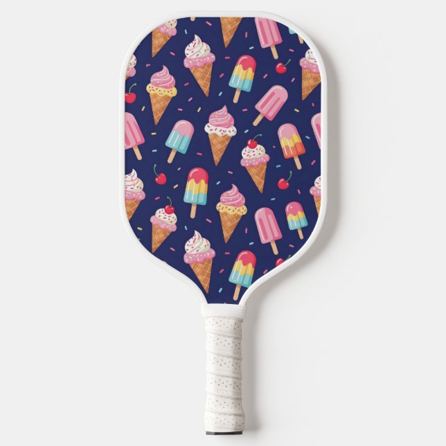 Ice cream, popsicles and cherries pattern pickleball paddle (Front)