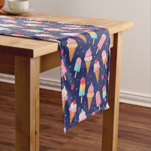 Ice cream, popsicles and cherries pattern short table runner