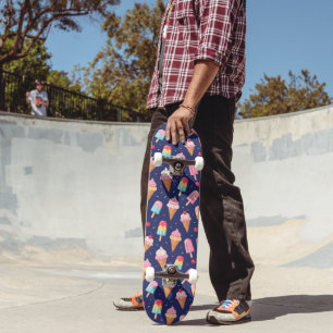 Ice cream, popsicles and cherries pattern skateboard