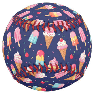 Ice cream, popsicles and cherries pattern softball
