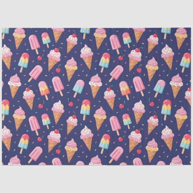 Ice cream, popsicles and cherries pattern tissue paper (Front)