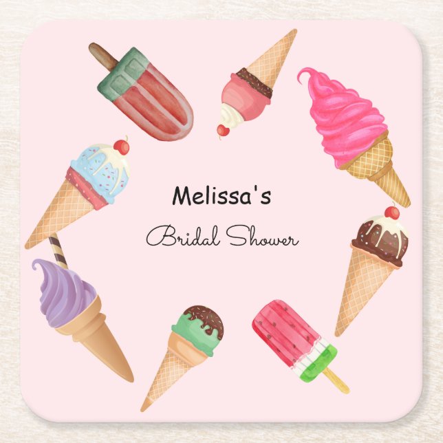 Ice Cream Popsicles Pink Paper Coaster (Front)