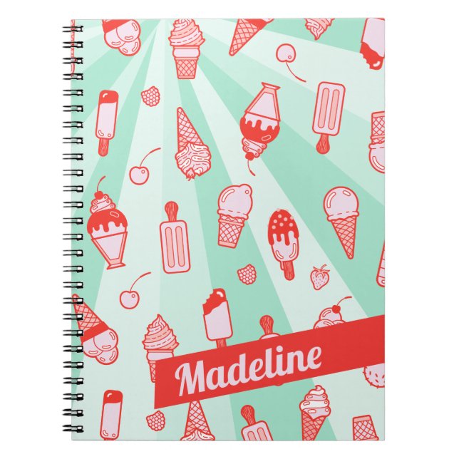 Ice Cream Print Personalised Spiral Notebook (Front)