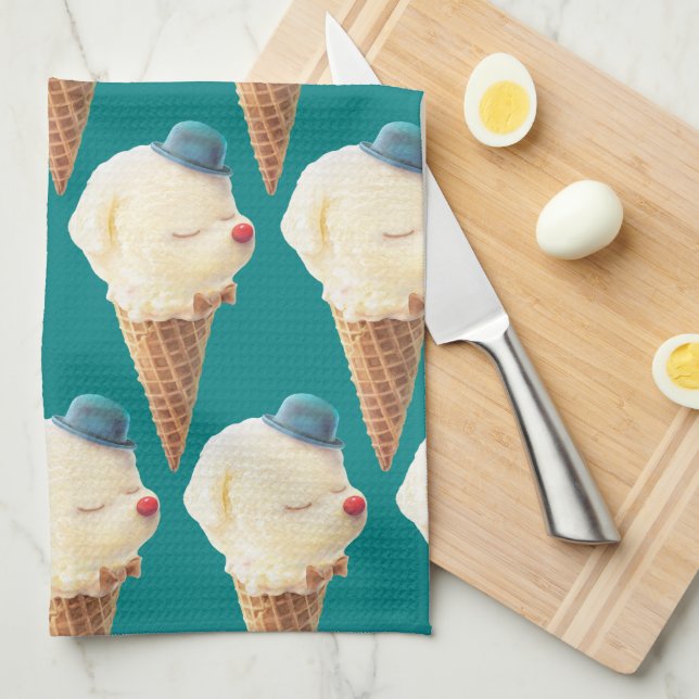 Ice Cream Puppy Pattern Tea Towel (Quarter Fold)