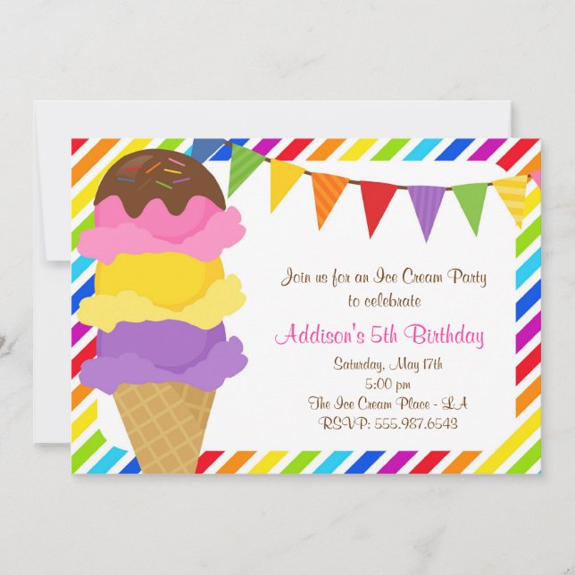 Ice Cream Rainbow Birthday Party Invitation (Front)