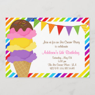 Ice Cream Rainbow Birthday Party Invitation