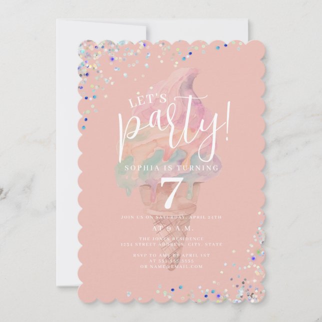 Ice cream Rainbow Let's Party Birthday Invitation (Front)