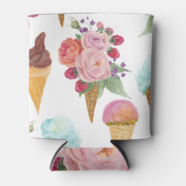 Ice-cream, raspberries: watercolor pattern. can cooler (Front)