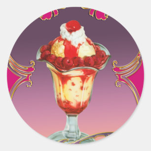 Ice Cream Raspberry Sundae Sweet Classic Round Sticker