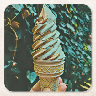 Ice cream recipe square paper coaster