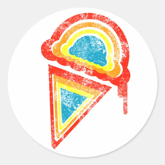 ice cream retro dripz classic round sticker (Front)