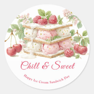 Ice Cream Sandwich Day Watercolor  Classic Round Sticker