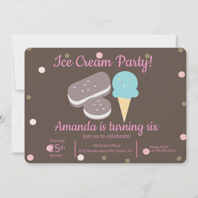 Ice-cream Scoop and Ice Cream Sandwich Confetti Invitation (Front)