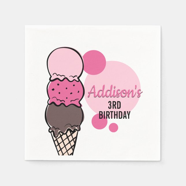 Ice Cream Scoop Birthday Party Paper Napkins (Front)