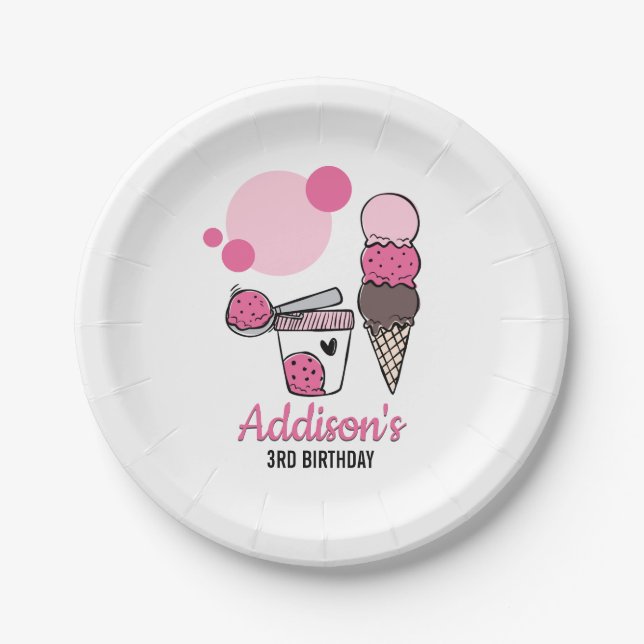 Ice Cream Scoop Birthday Party Paper Plate (Front)