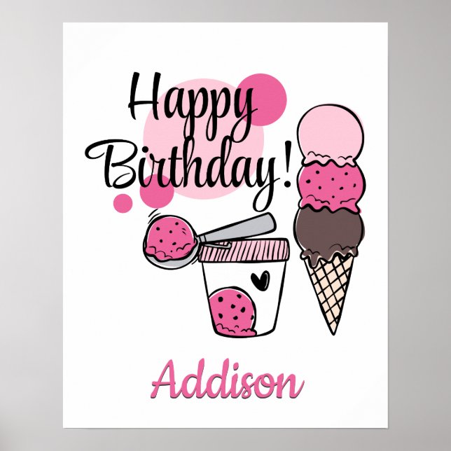 Ice Cream Scoop Birthday Party Poster (Front)