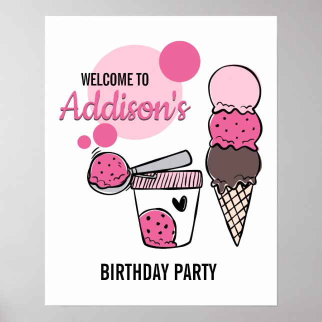 Ice Cream Scoop Birthday Party Poster (Front)
