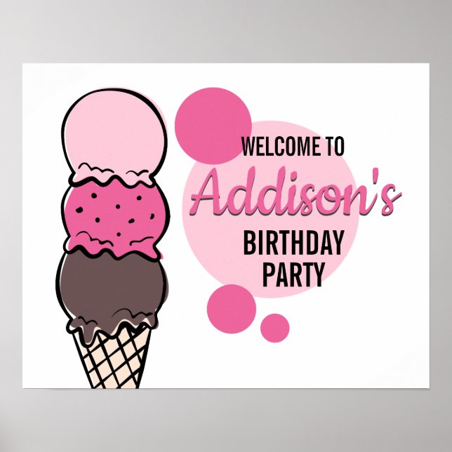 Ice Cream Scoop Birthday Party Poster (Front)