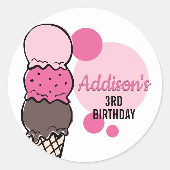 Ice Cream Scoop Birthday Party Sticker (Front)