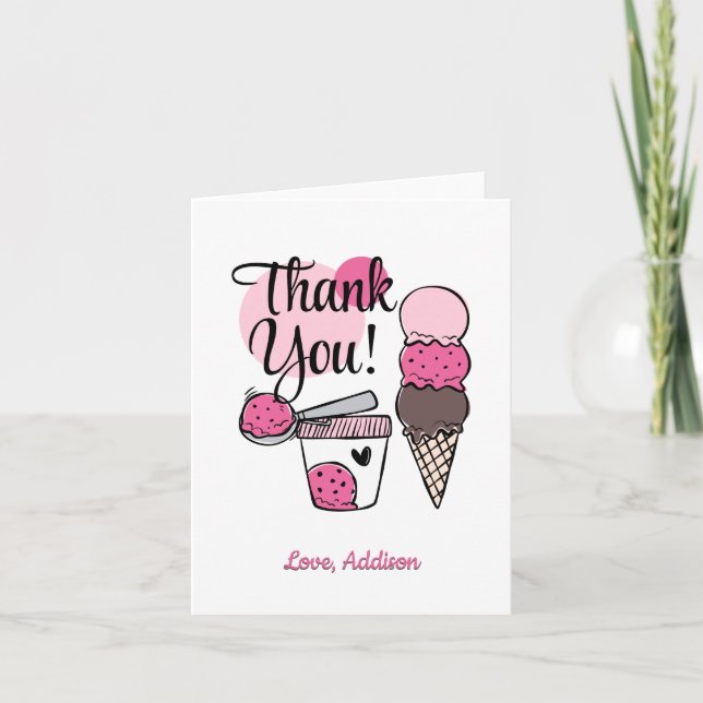 Ice Cream Scoop Birthday Party Thank You Card (Front)