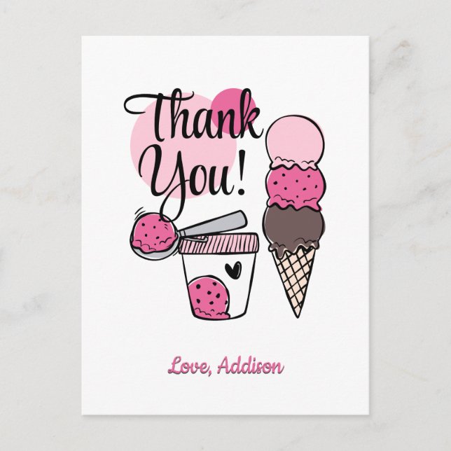 Ice Cream Scoop Birthday Party Thank You Postcard (Front)