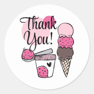Ice Cream Scoop Birthday Party Thank You Sticker