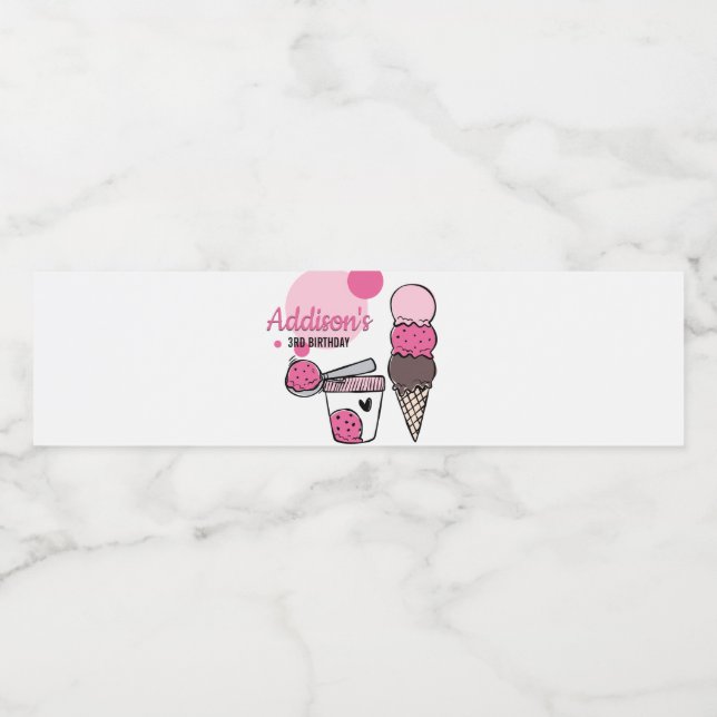 Ice Cream Scoop Birthday Party Water Bottle Label (Single Label)