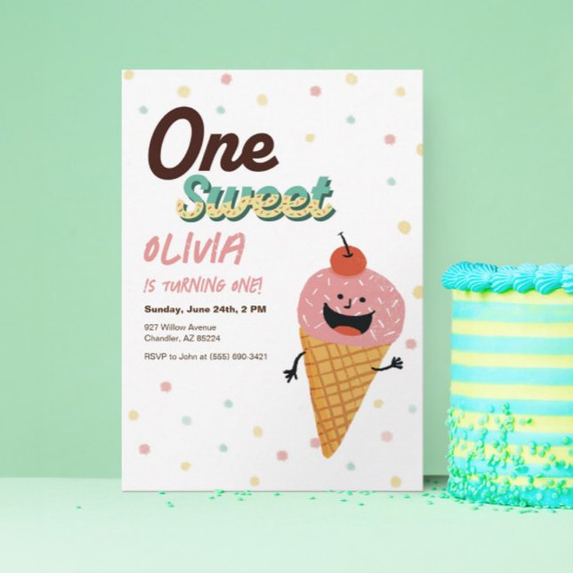 Ice Cream Scoop Girl 1st Birthday Party Invites (Creator Uploaded)