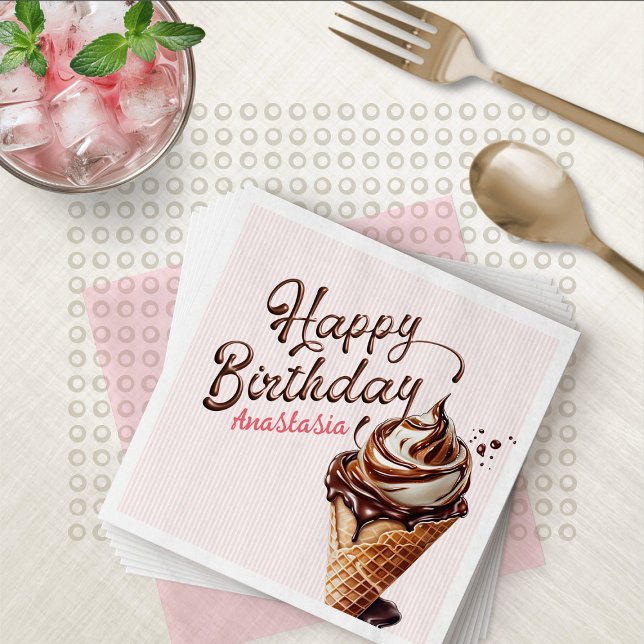 Ice Cream Scoop Girls Birthday Napkin (Creator Uploaded)