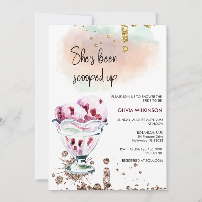Ice Cream Scoop | Gold Pink Glitter Bridal Shower Invitation (Front)