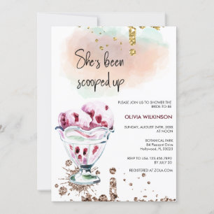 Ice Cream Scoop   Gold Pink Glitter Bridal Shower Invitation